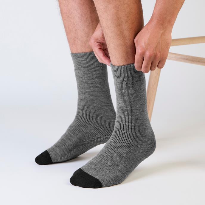 totes toasties® Mens Thermal Brushed Original Slipper Socks (Twin Pack) Grey / Black Stripe Extra Image 3